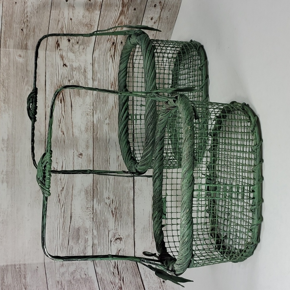 Set of 2 Vintage Wicker Metal Basket